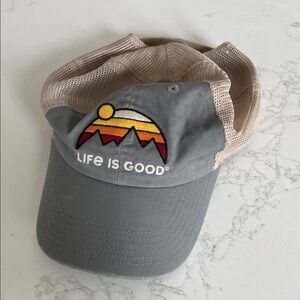 Life Is Good Gray and Beige Mesh Cap